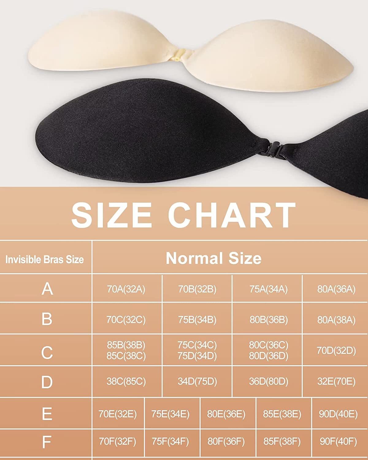 Adhesive Bra Push Up for Women 2Pair,Sticky Invisible Lifting Bra (Black+Nude/C)