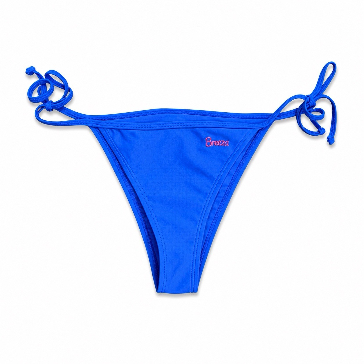 Breeza Women’s M Bikini Bottom Blue Solid Side Tie Stretch Nylon Spandex