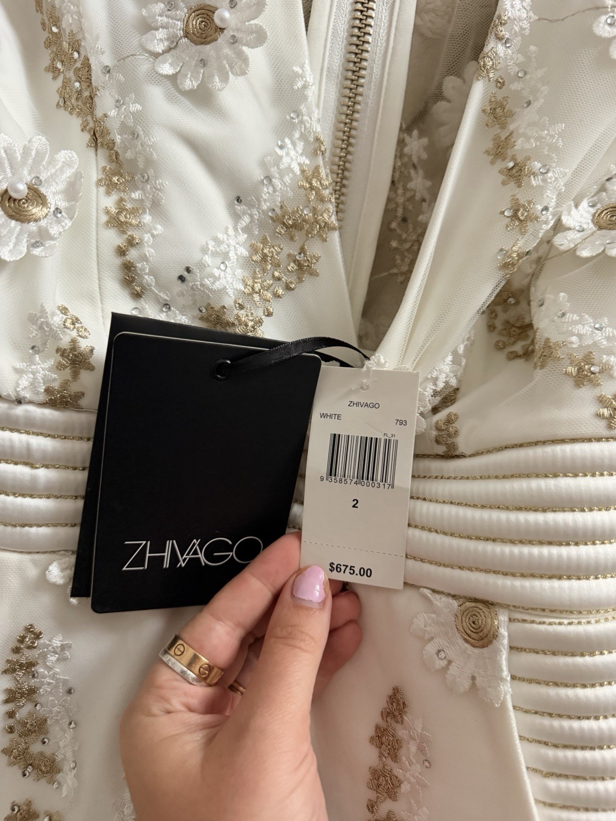 ZHIVAGO White Floral Embroidered Lace Sheer Maxi Dress V-Neck Zip Size 2