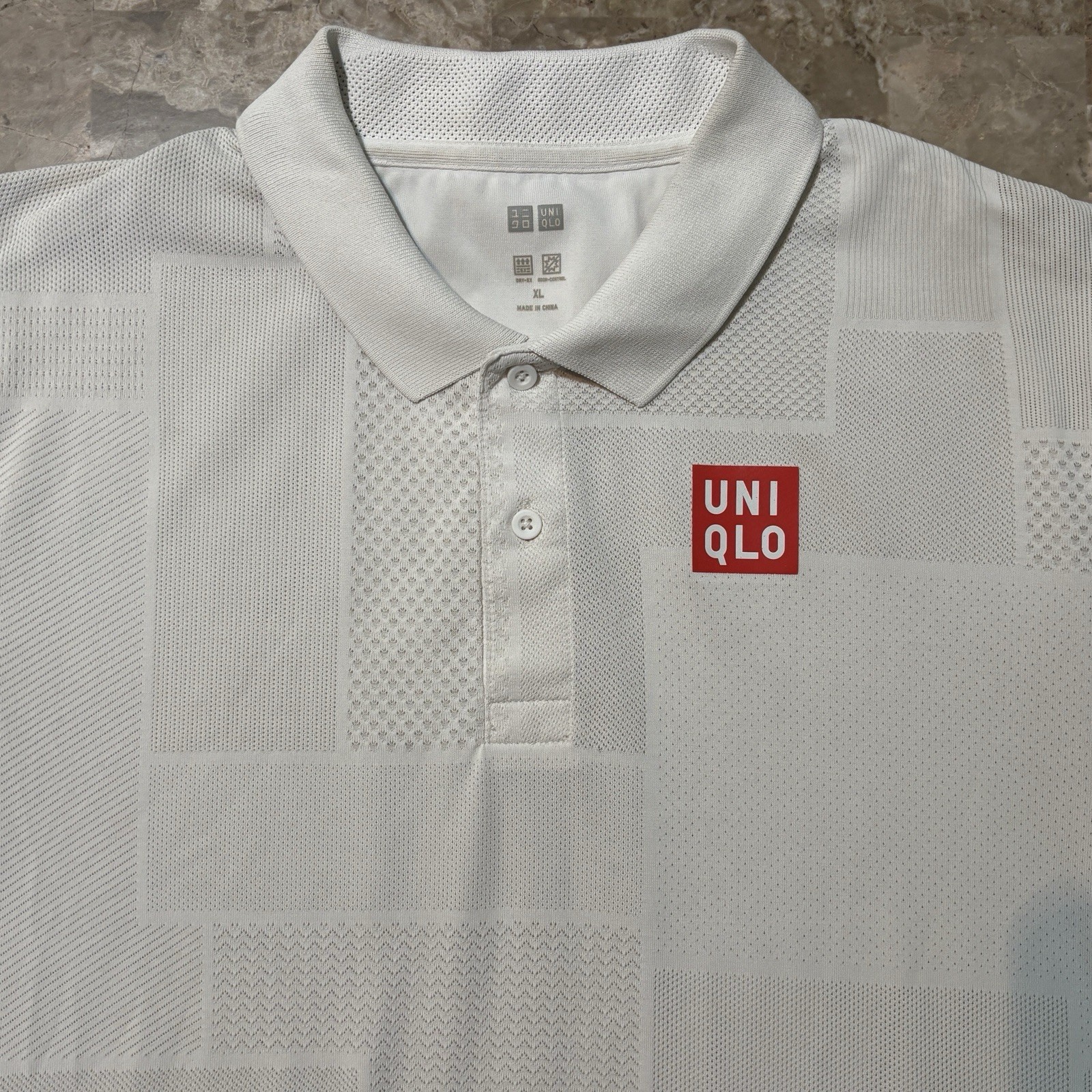 Uniqlo Kei Nishikori Polo Shirt Mens XL White Performance Mesh Tennis DRY EX