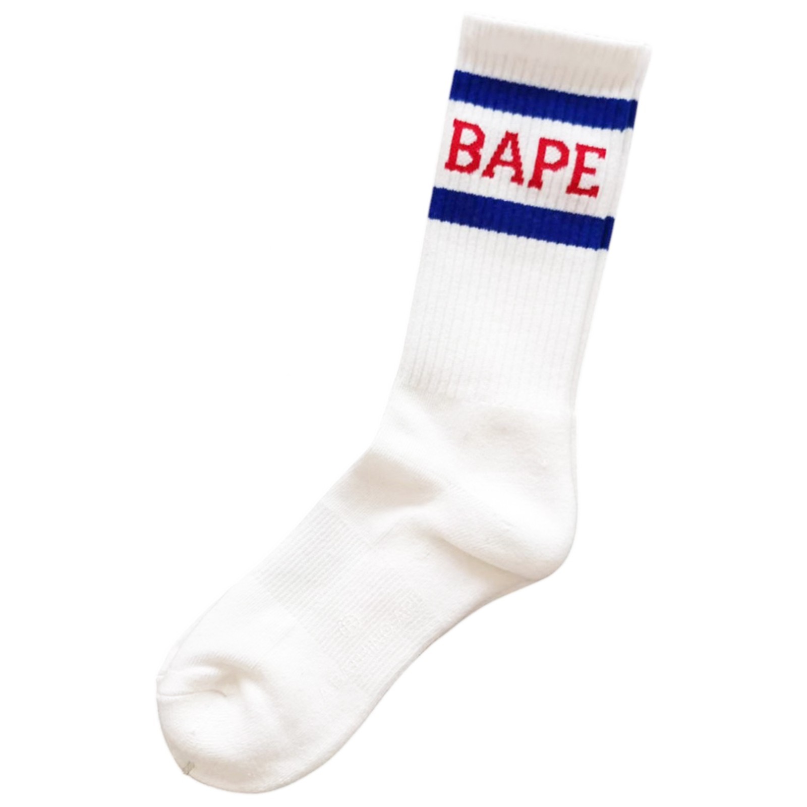 BAPE Stripe Crew Socks White Blue Red | A Bathing Ape