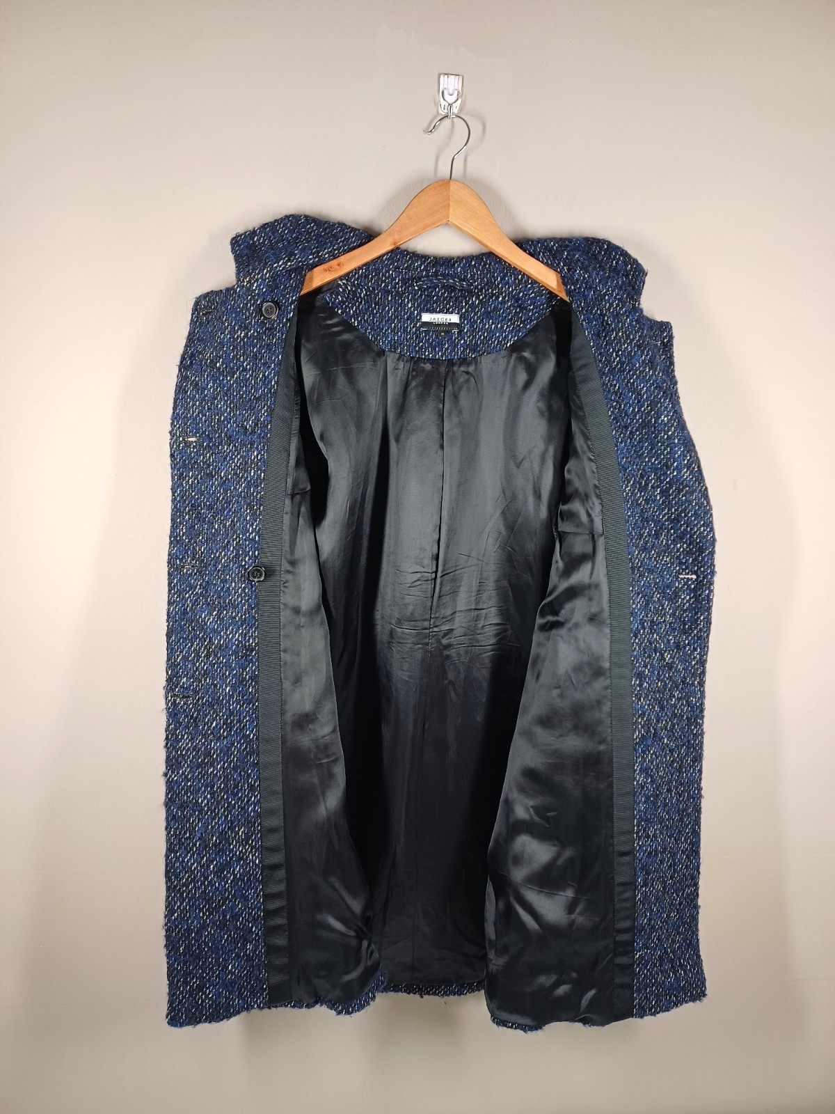 Jaeger Overcoat Womens Medium Navy Blue Virgin Wool Alpaca Blend Double Breasted