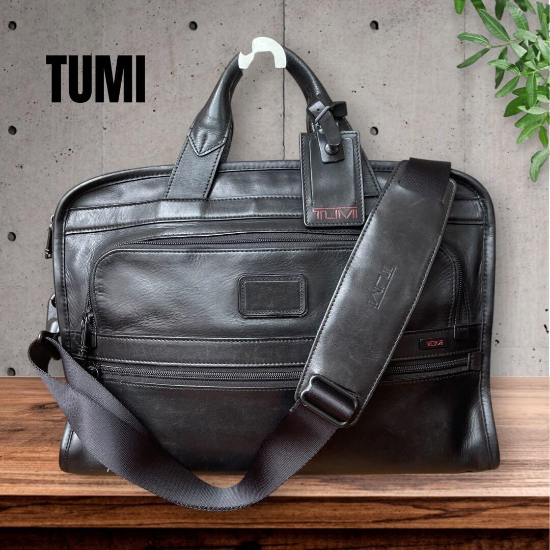 TUMI 96101DH Leather 2 Way Briefcase Business Bag Black Discontinued Authentic