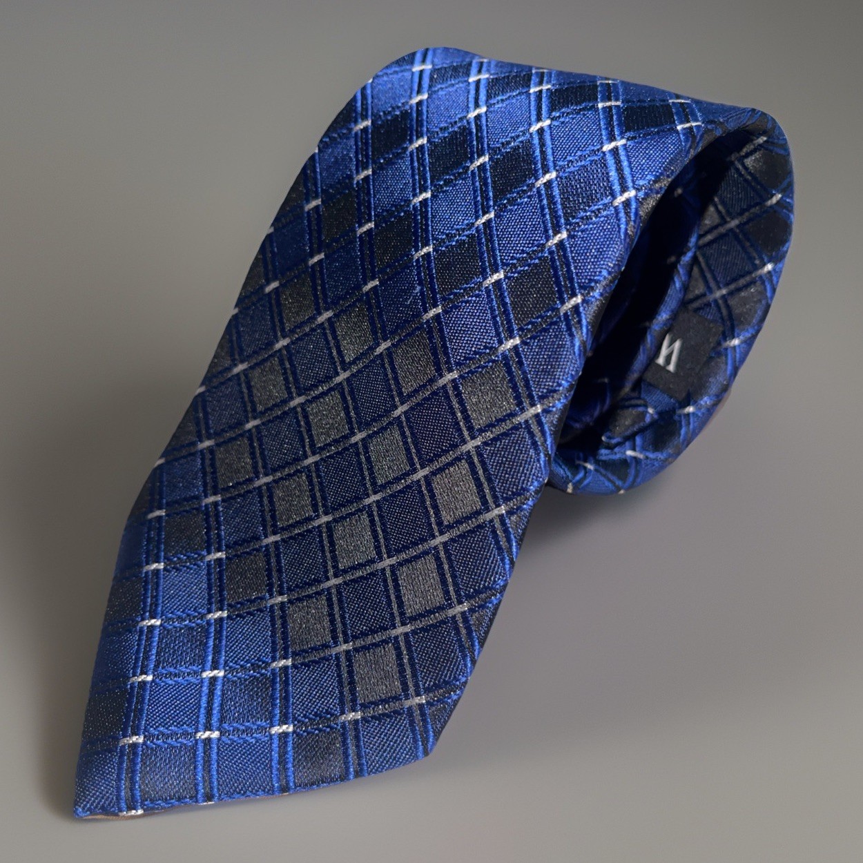 WeiShang Blue Plaid Necktie Handmade 100% Silk Classic Check Pattern Men’s Tie