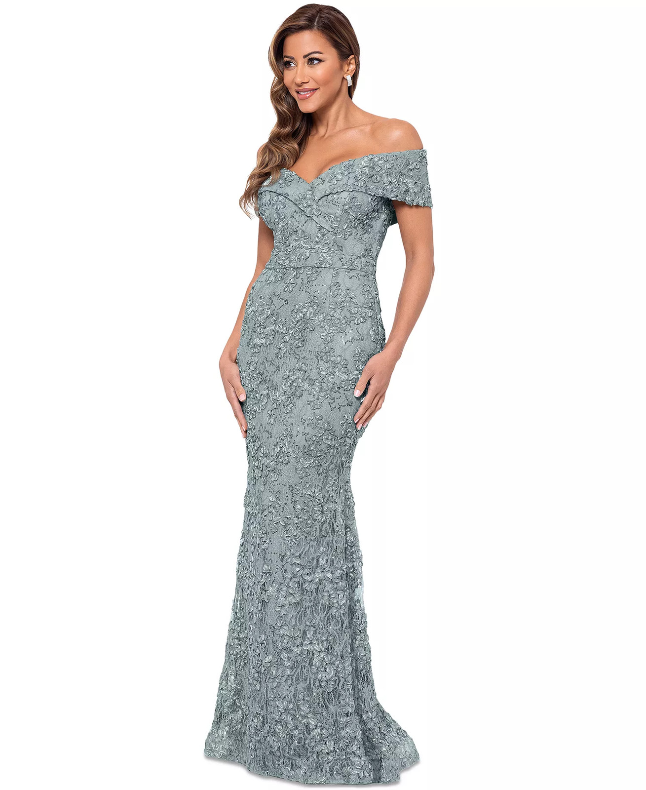 XSCAPE Off-The-Shoulder Lace Gown Size US 12