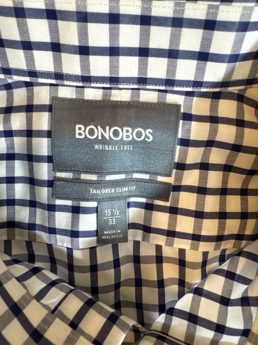 Bonobos Wrinkle-Free Tailored Slim Fit Navy and White Check Dress Shirt