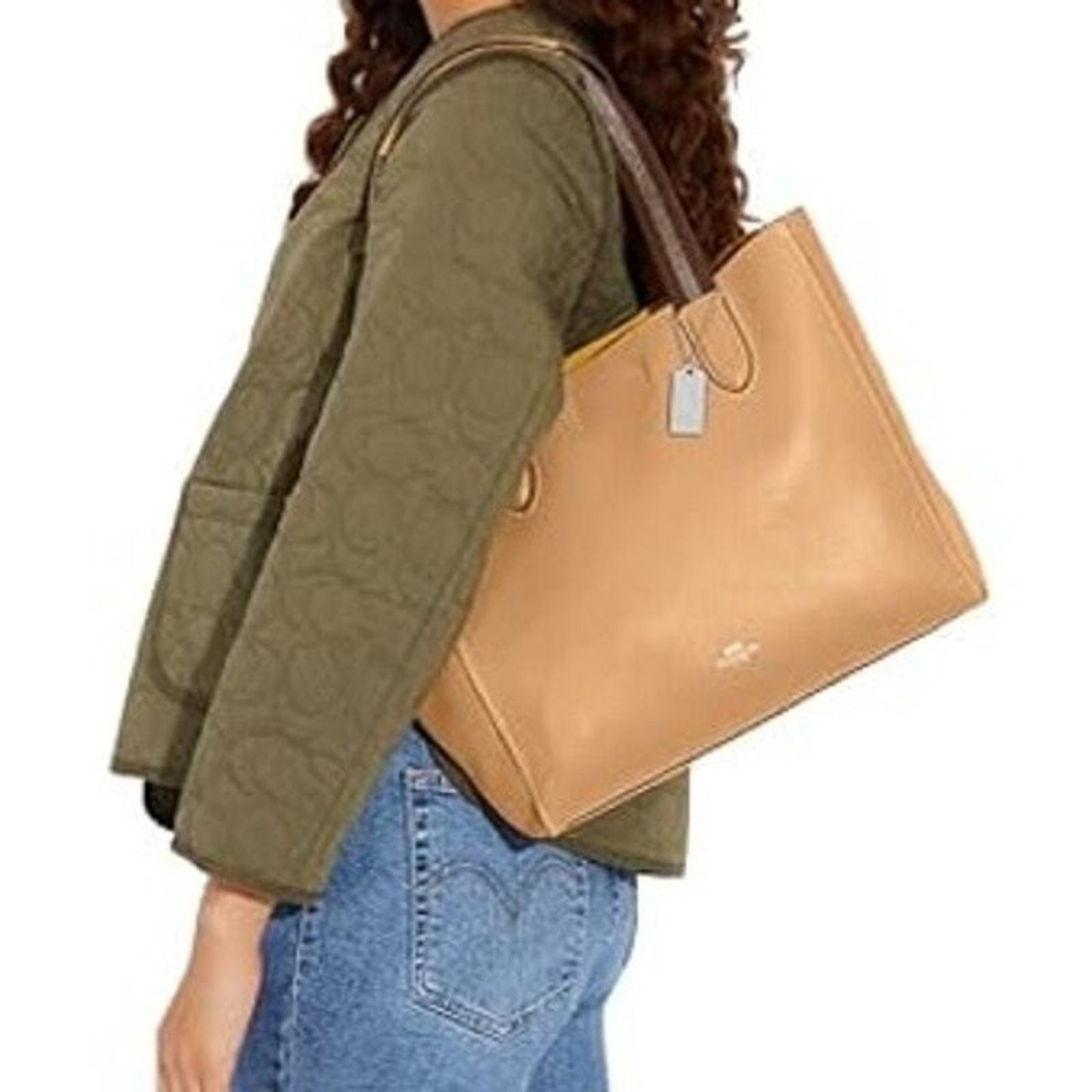 Coach 58660 Derby Tote Pebble Leather Shoulder Bag Latte Brown Yellow Lining NWT