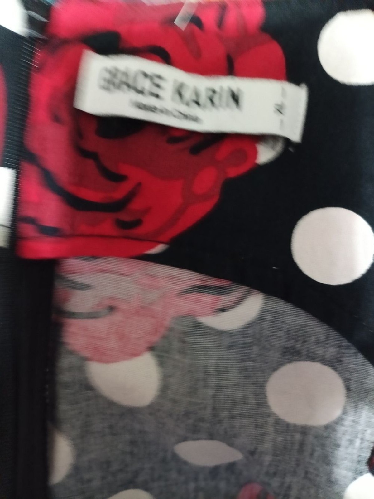 Grace Karin Black Sheath Dress with Red Rose & White Polka Dots
