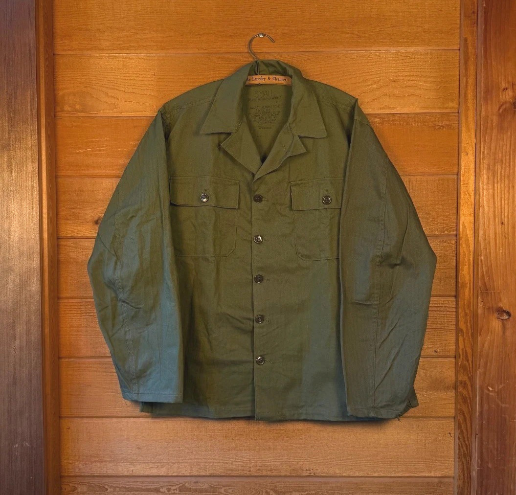 NOS 50s HBT Shirt Mens S 20×28 OD-7 Herringbone Twill Utility Military VTG 1951