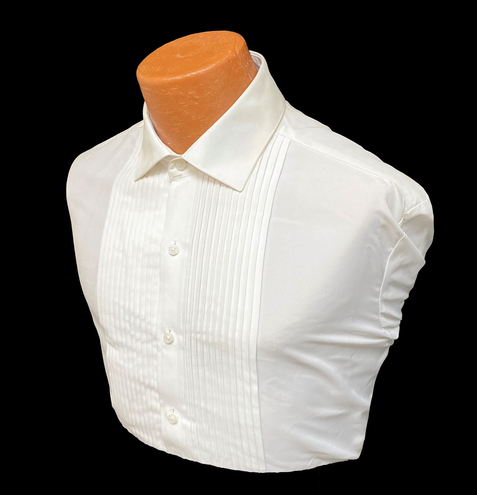 Classic White Laydown Collar Tuxedo Shirt Pleated Front Washable Wedding Prom