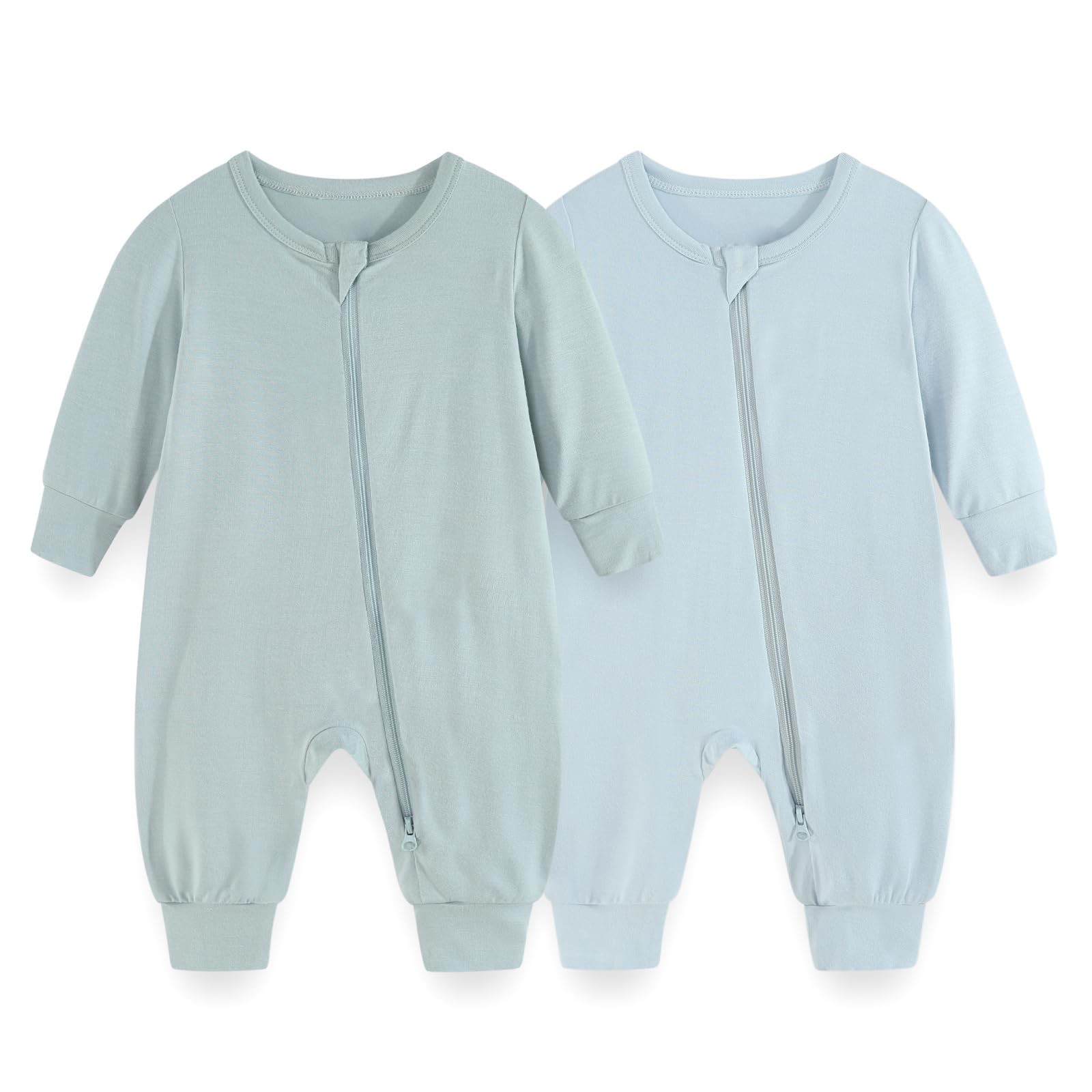 Unisex Rayon Made from Bamboo Zipper Baby Boy Girl Rompers 2 Pcak Long Sleeve…