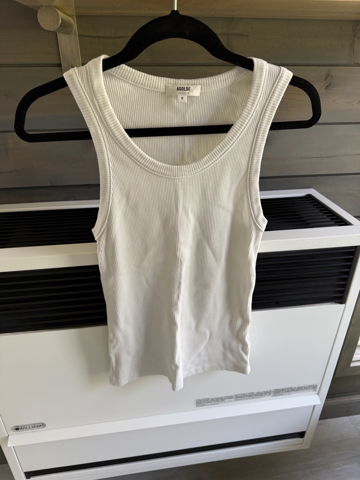 Agolde Poppy Scoop Neck Tank Womens Med White Ribbed Minimalist Quiet Luxury