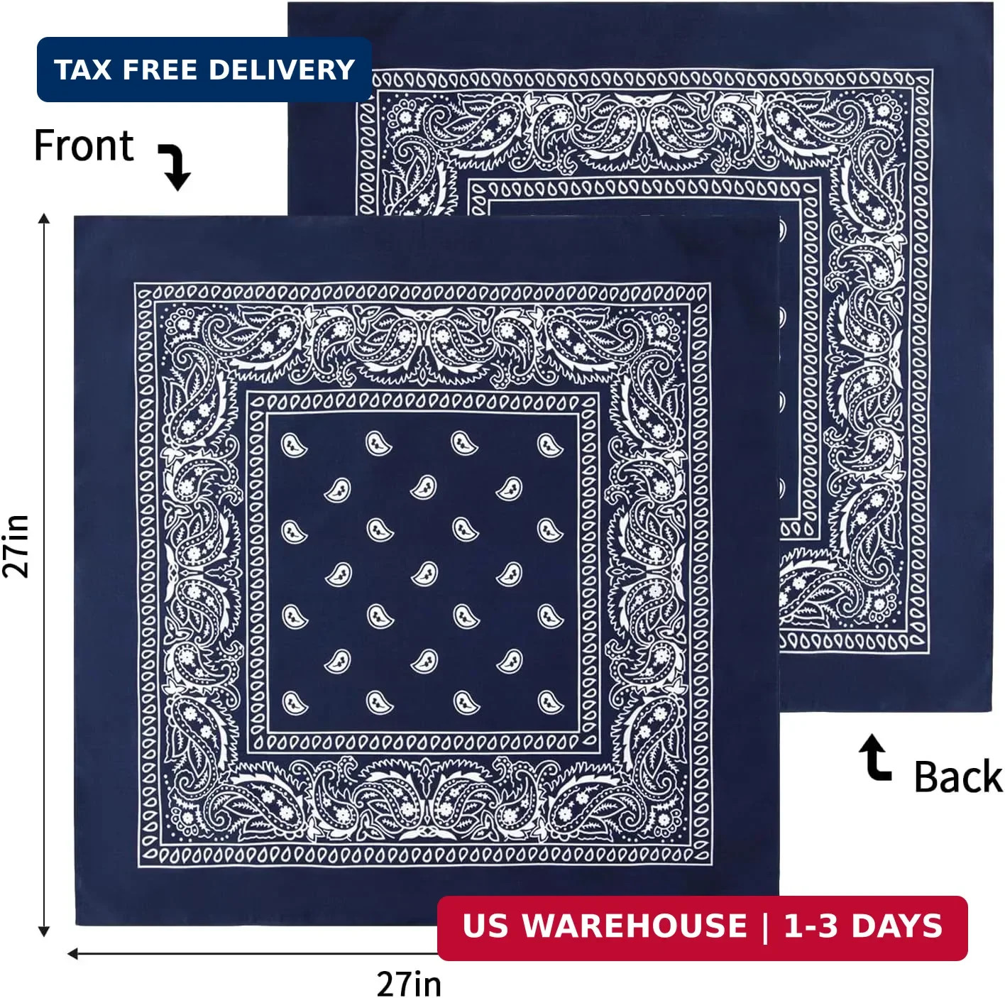 Bycc Bynn Large 27″ x 27″ 100% Cotton Bandanas – Set of 4