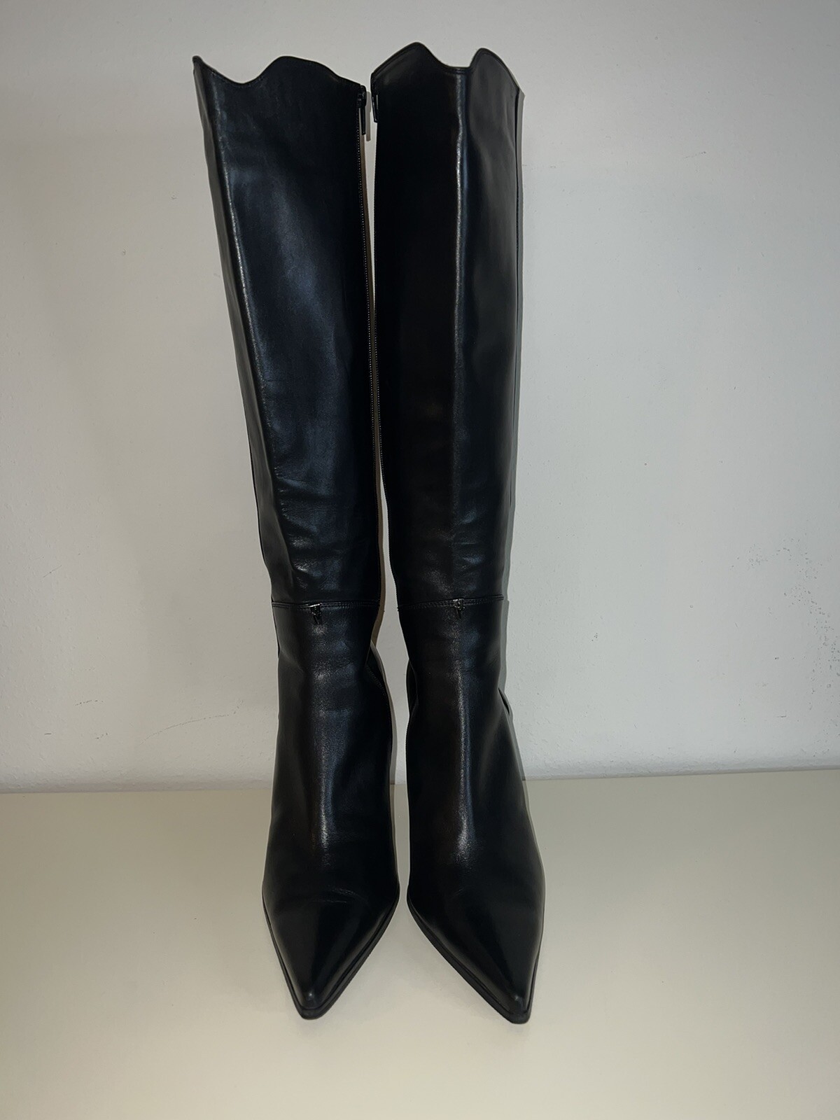 Women’s Cesare PACIOTTI Black Leather Pointed Toe Heeled Boots Size 38.5