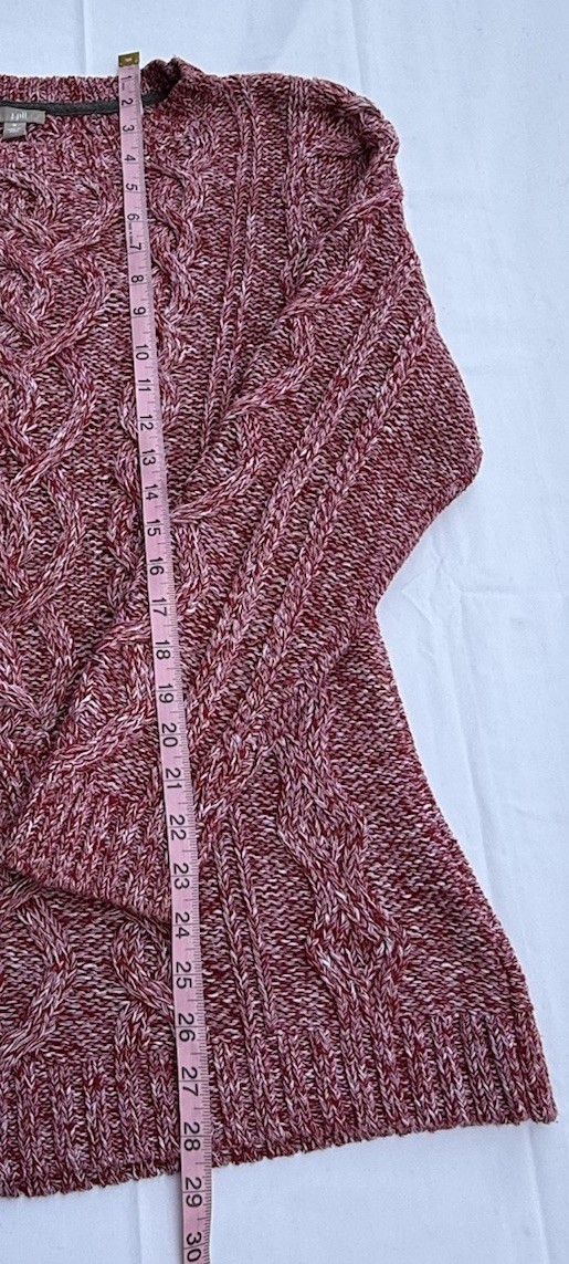 J. Jill Women’s Size Medium Cable Knit Sweater Marled Red Cotton Blend Crewneck