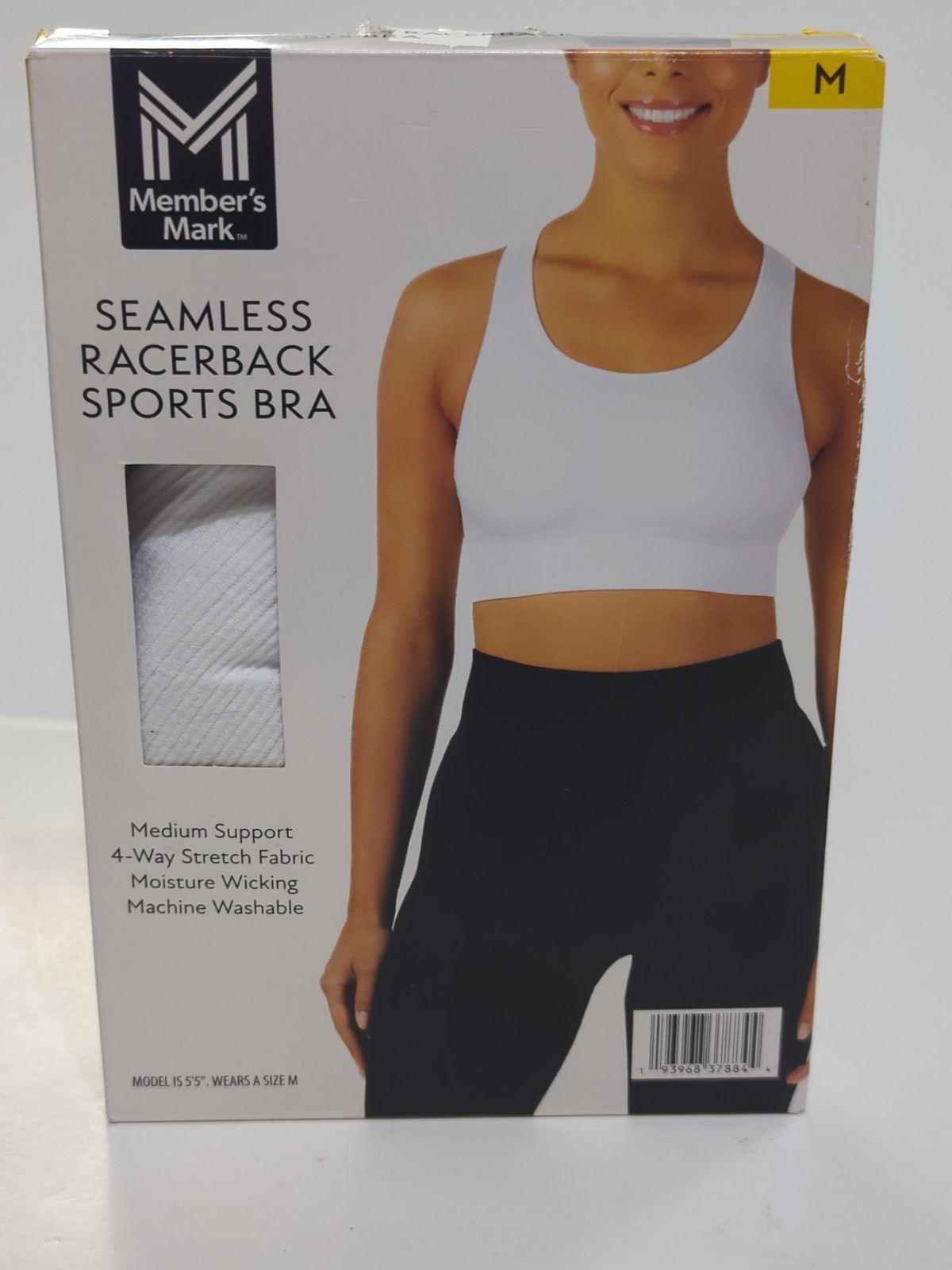 Member’s Mark Women’s Seamless Racerback Medium Support Sports Bra White Sz M