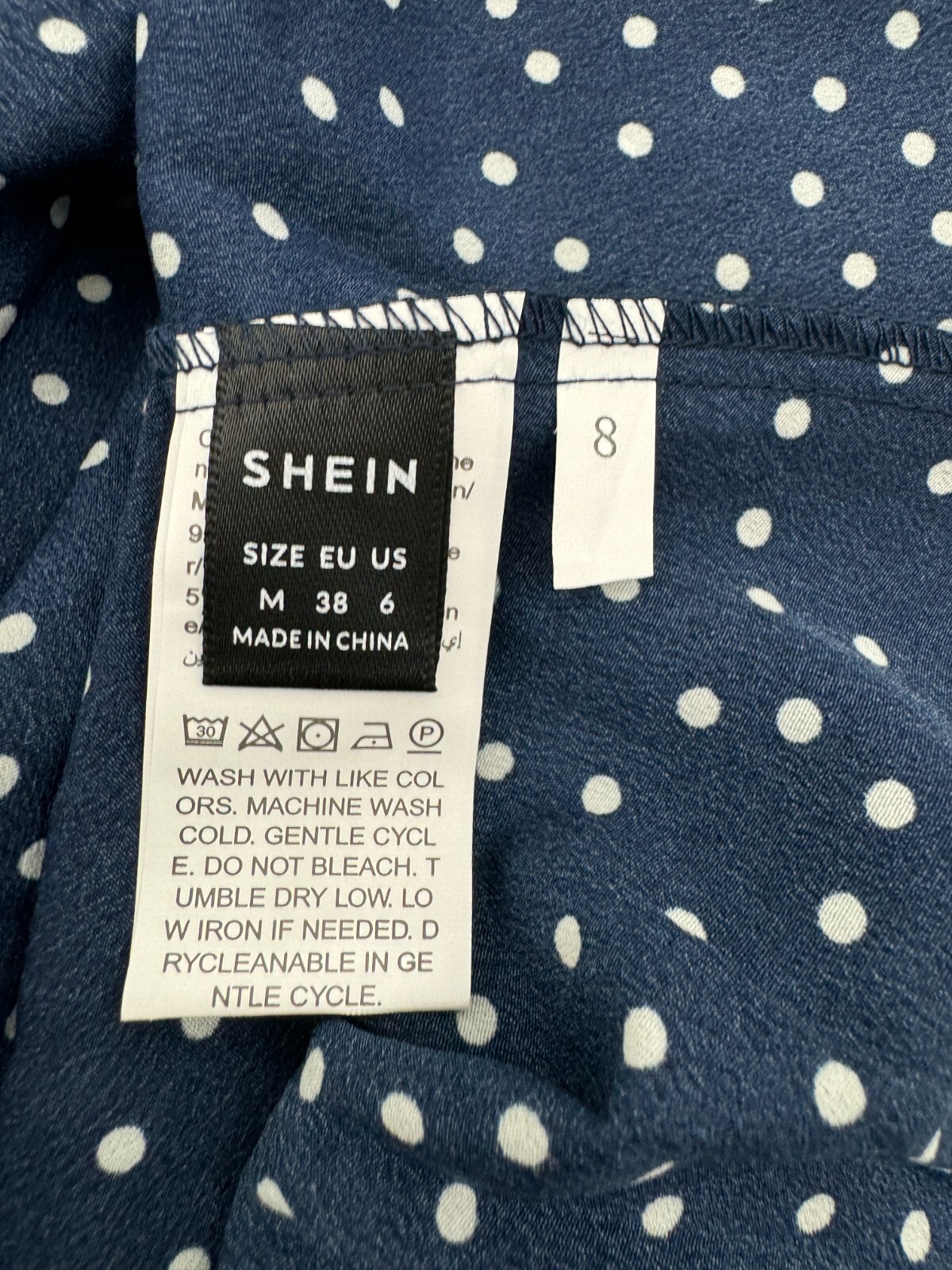 Shein Dark Blue White Polkadot Sleeveless V Neck Dress Womens Size Medium