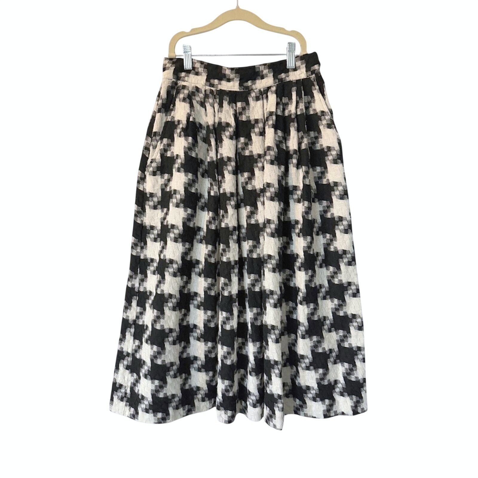 Vintage Norton & Company Houndstooth Midi Skirt w/ Pockets Women XS Office Siren