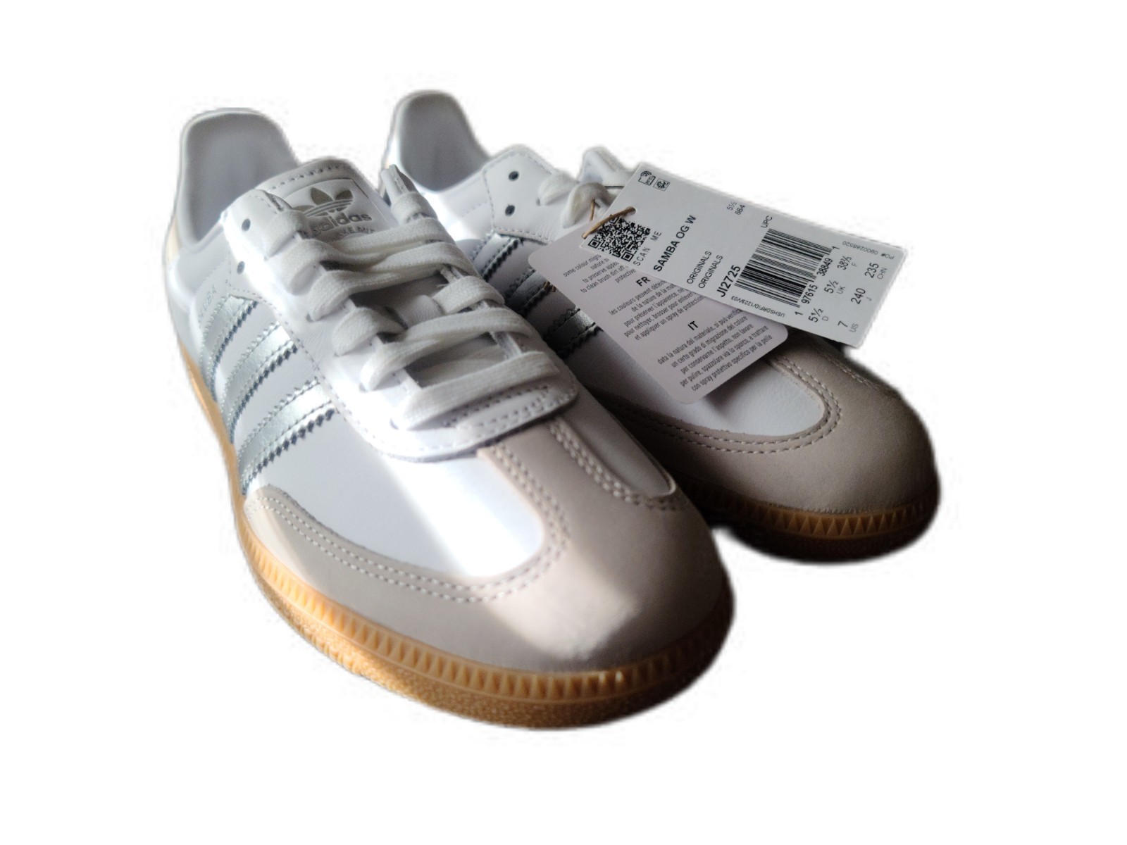 Adidas Samba OG Shoes (White/Metallic Silver) [JI2725] – Size 7 (Women)