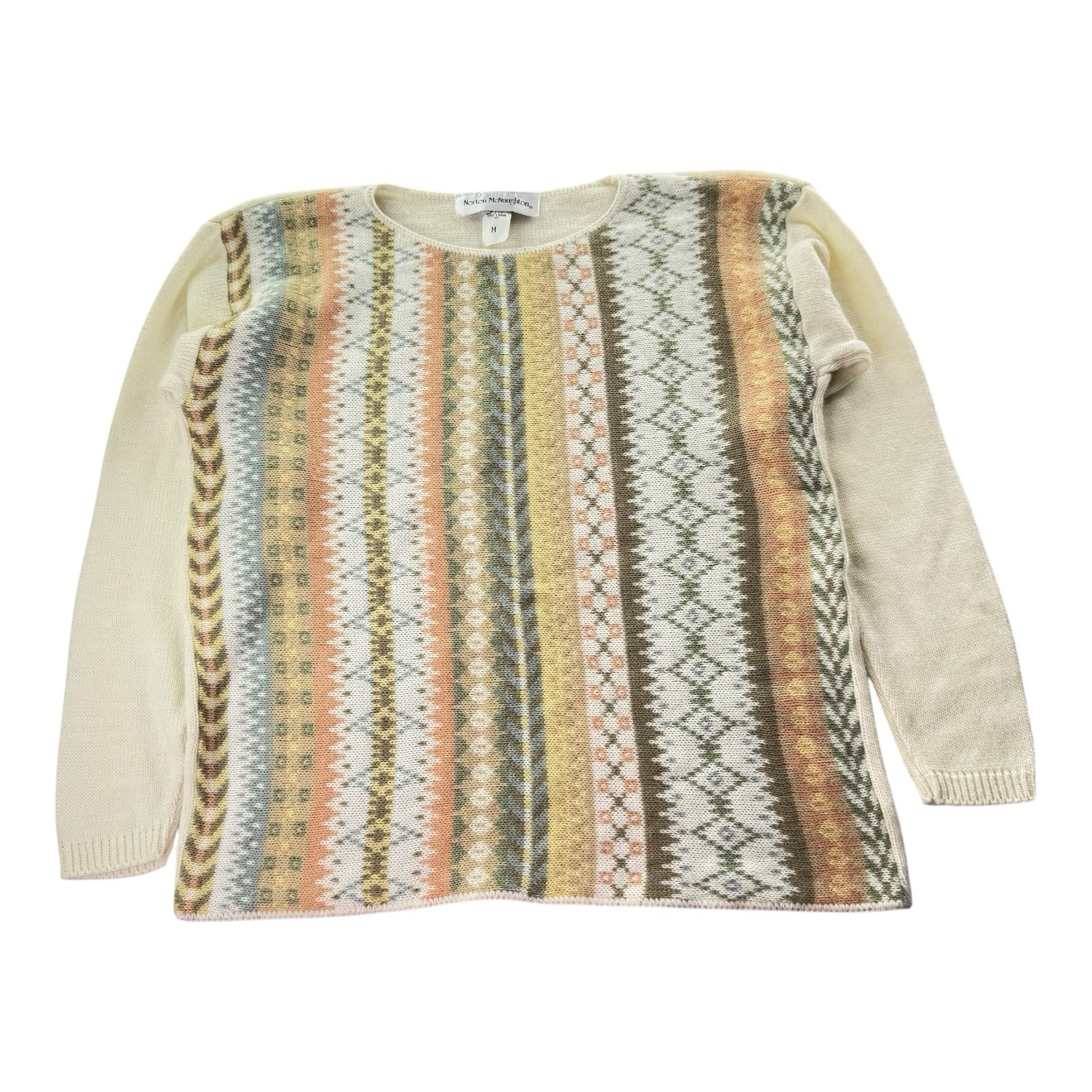 Vintage 80s Norton McNaughton Fair Isle Geometric Sweater Made USA M