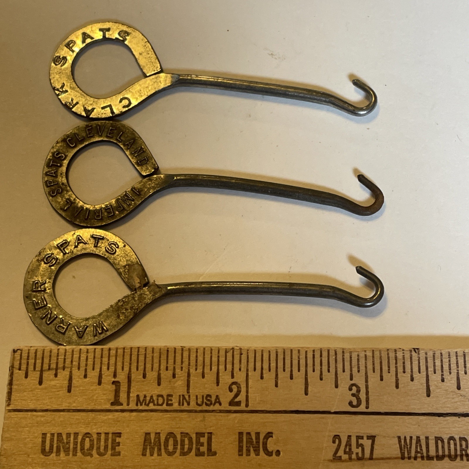 CLARK, WARNER, & IMPERIAL SPATS BUTTON HOOK LOT Shoe button hooks Antique Vtg.