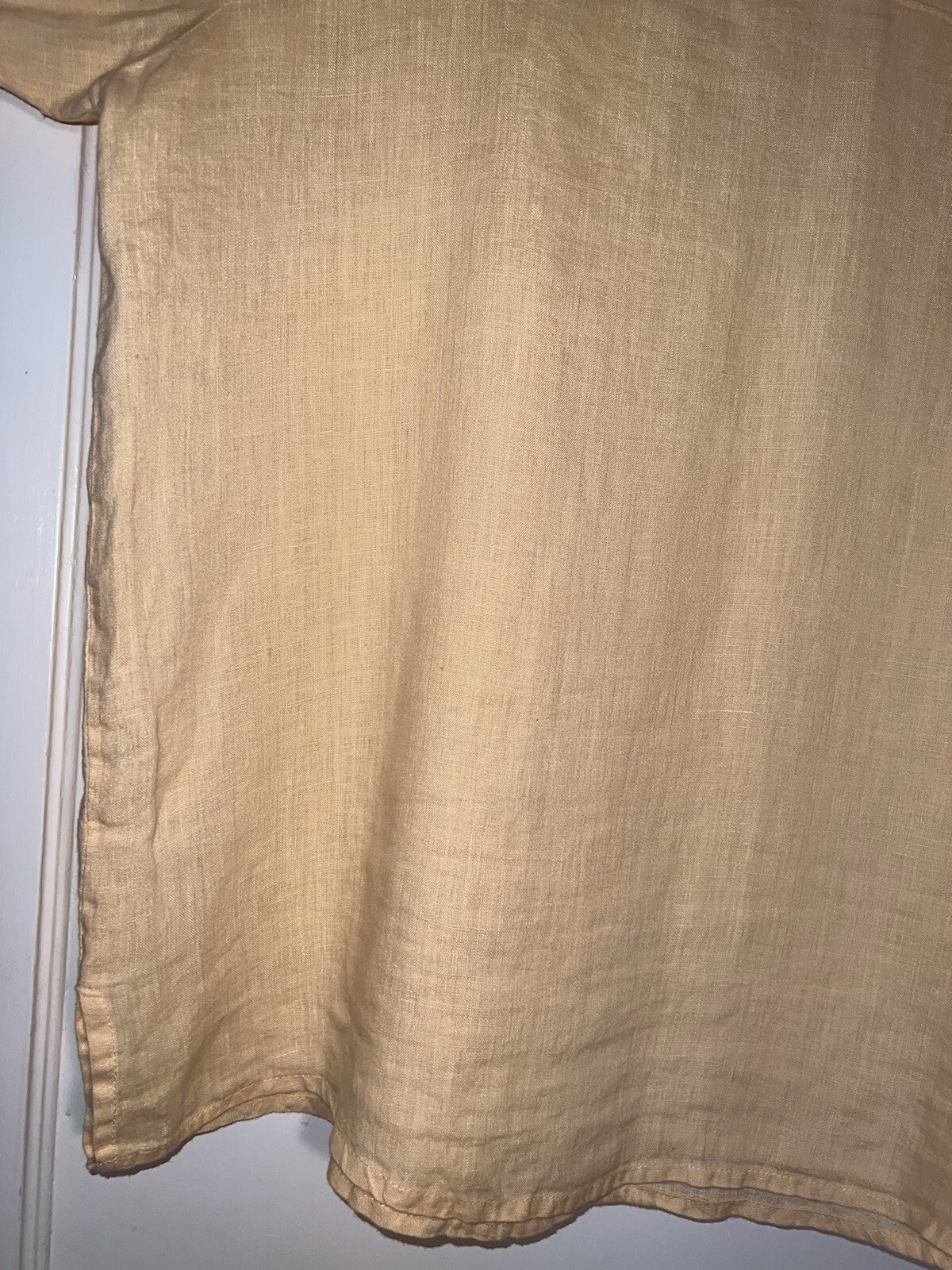FLAX by Jeanne Engelhart 100% Linen Short Sleeve Tunic Top Yellow Size M. d674
