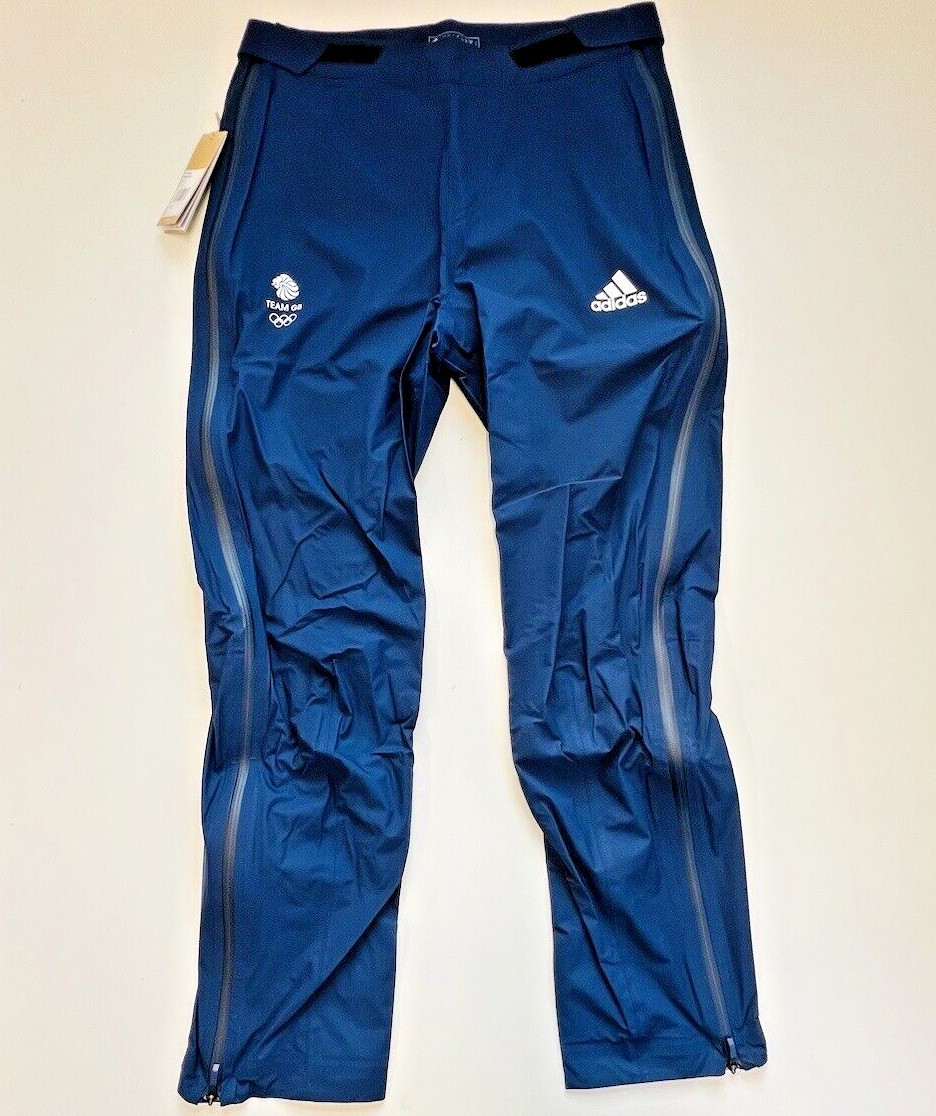 Adidas Team GB RAIN Trousers Blue WaterProof Track Pants Mens Womens XS S M L XL