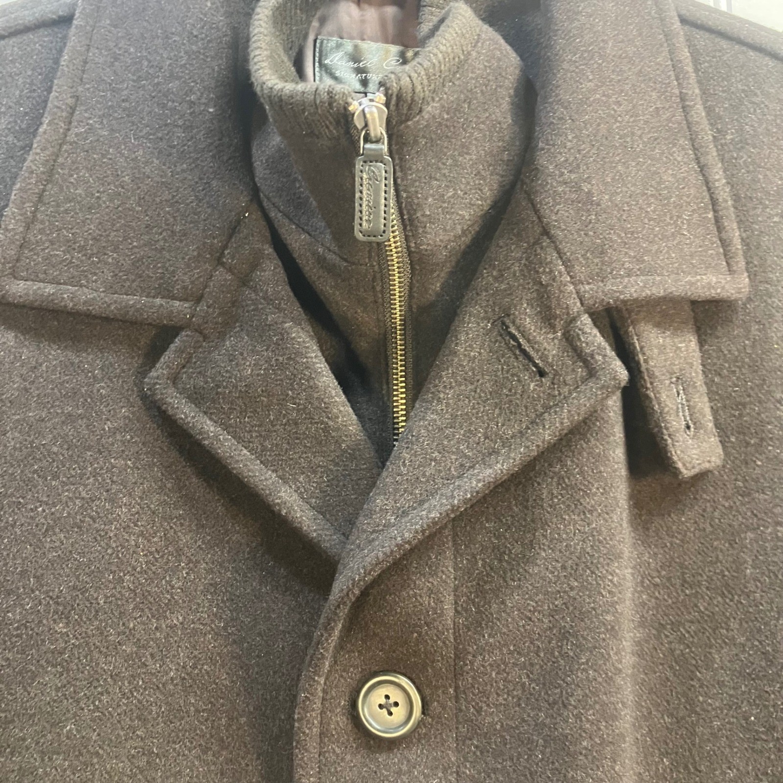 Daniel Cremieux Signature Collection Brown Wool Blend Car Coat Men Large Zip Bib