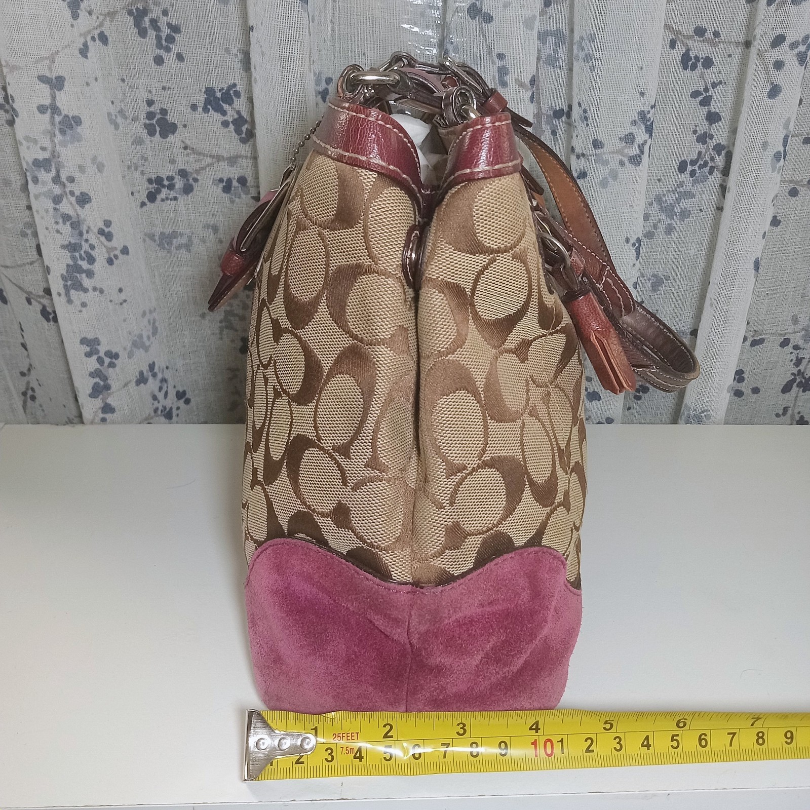 Y2K Coach Hamptons 7054 Pink Suede Signature Canvas Satchel Bag Vintage