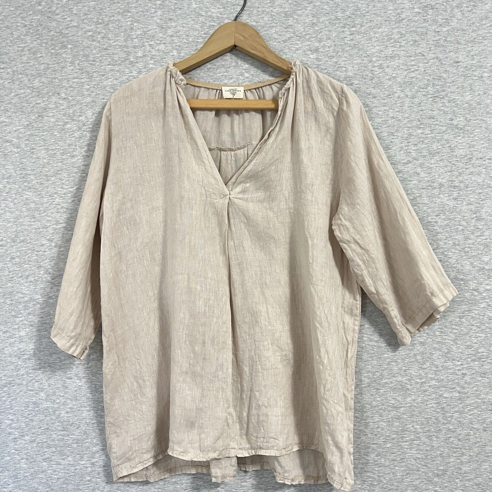 Atelier Luxembourg Top Womens L Beige Linen Lagenlook Luxury Minimalist Italy