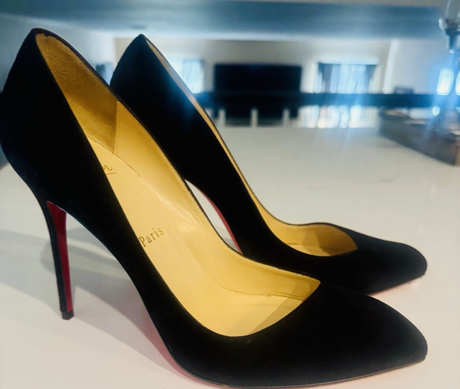 Christian Louboutin Black Suede Pointed Toe Stiletto Pumps US 9 Red Sole