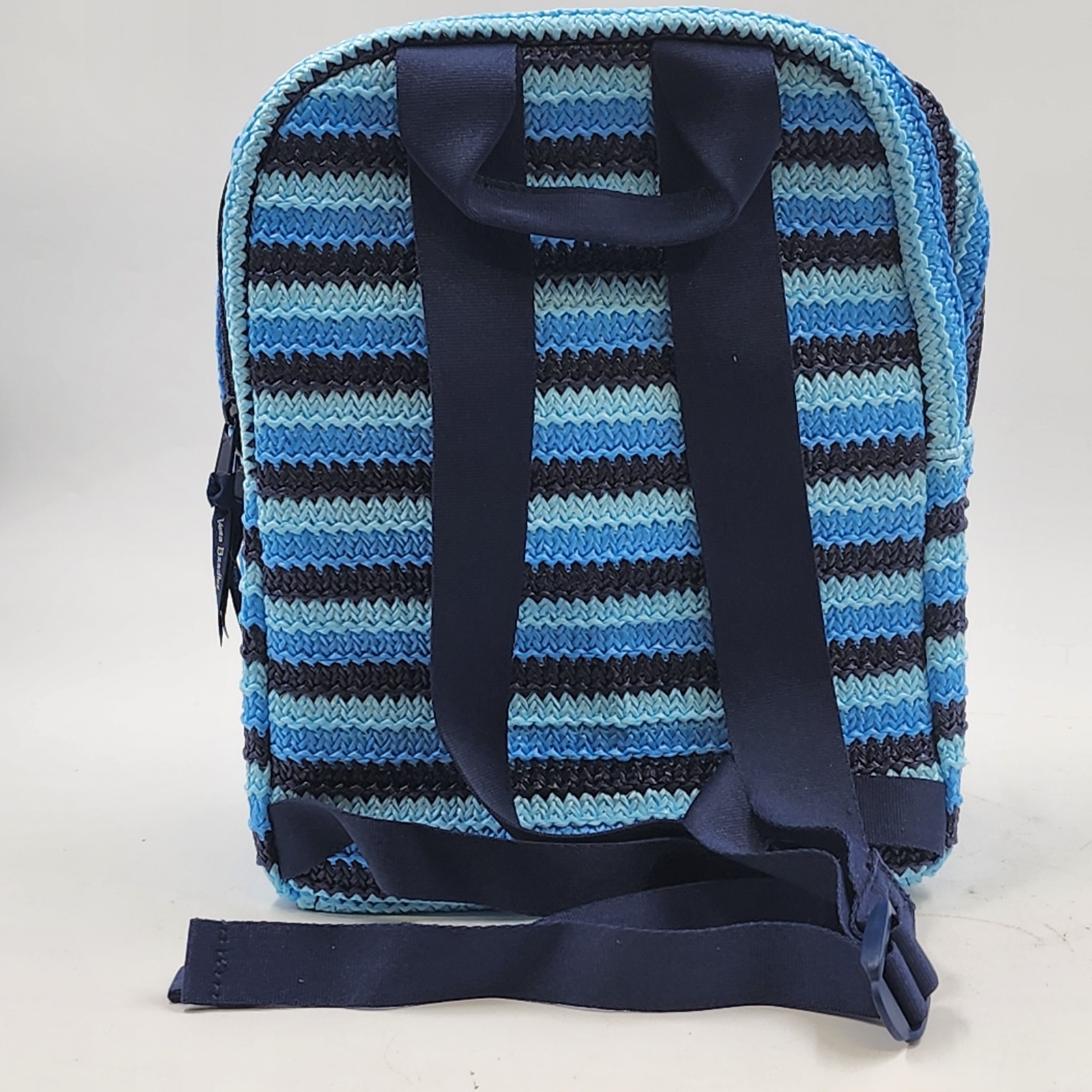 Vera Bradley Crochet Backpack Woven NWT Light Blue Navy Straps 12.75” x 10.5