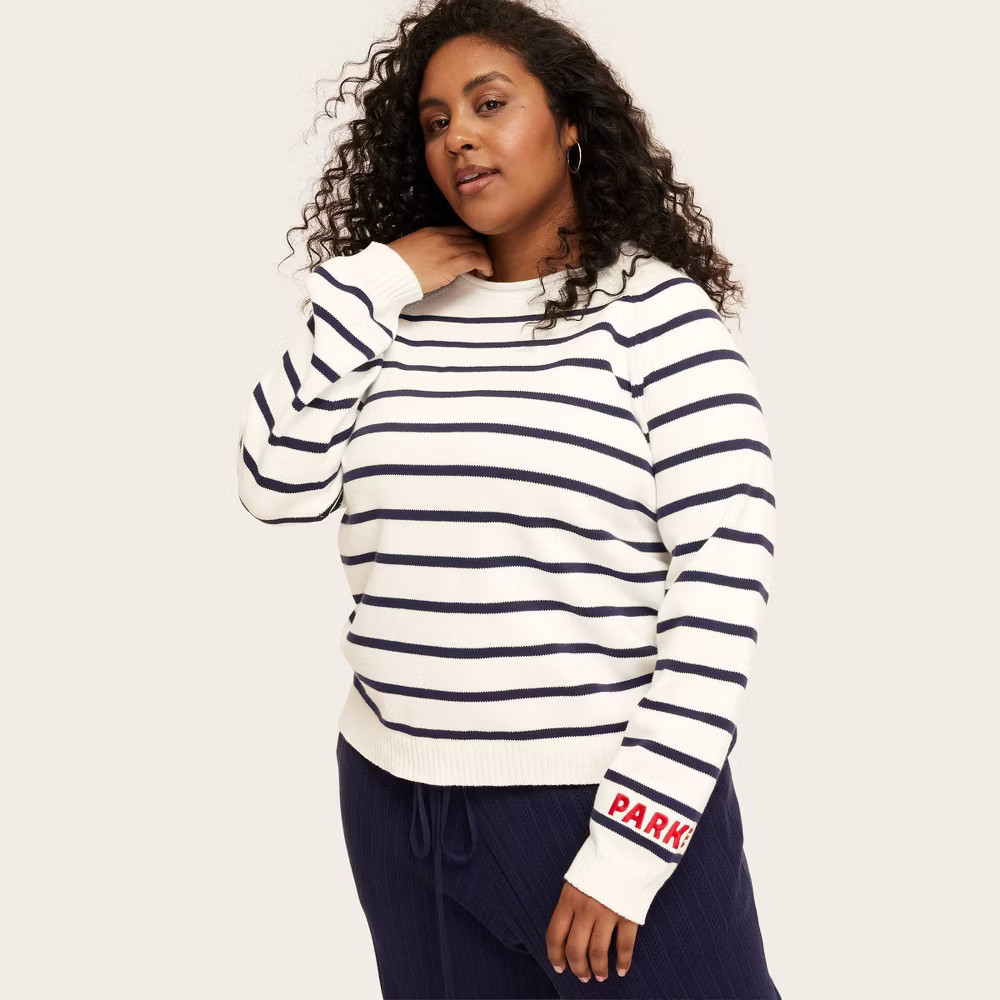 Women Rollneck Striped Pullover Sweater – Parke Navy Blue Striped 2X