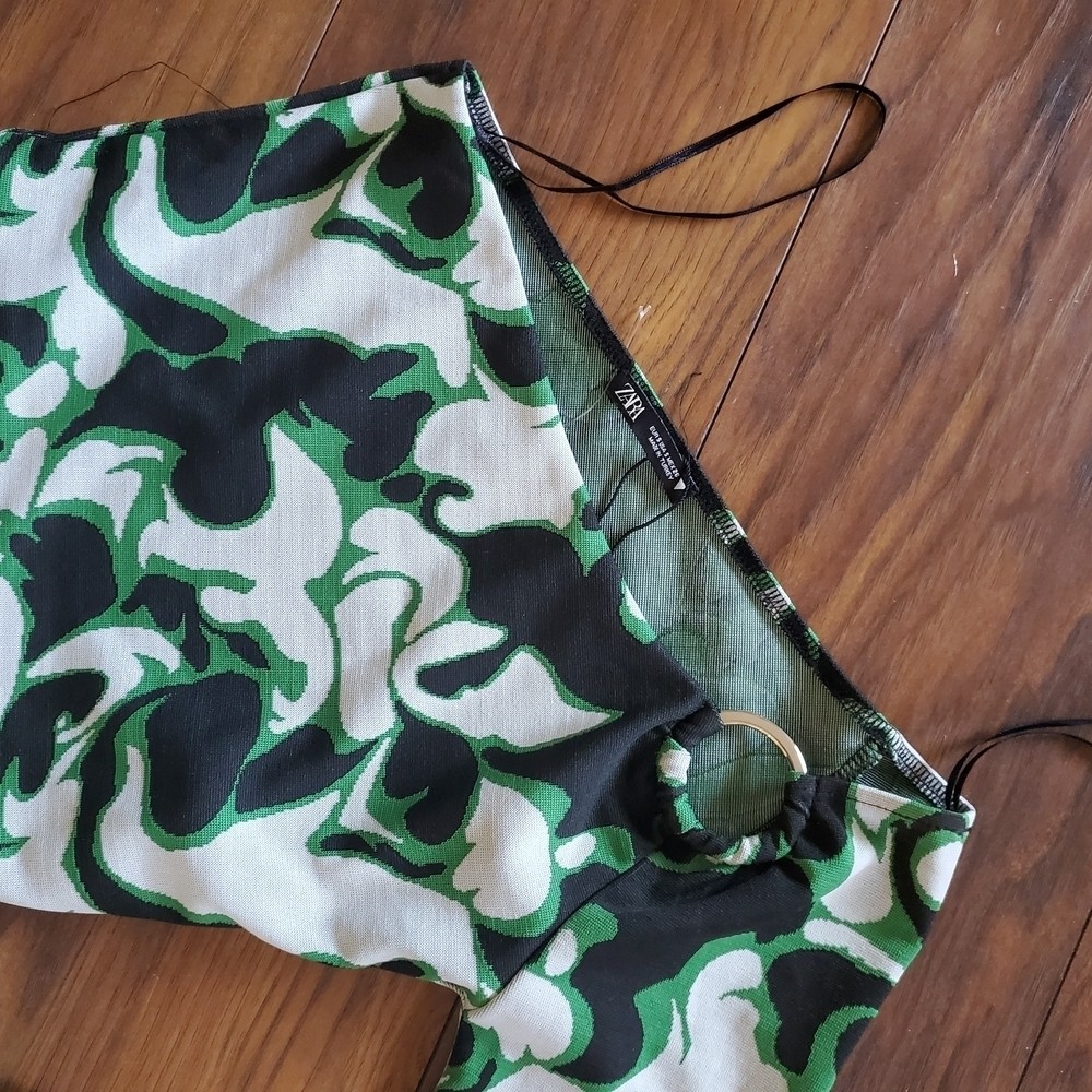 Green and Black Fancy Crop Top. One Arm Long Sleeve. Gorgeous!