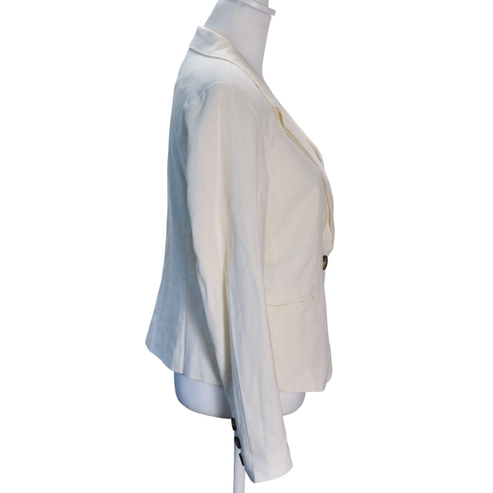 Halston Linen Blend Blazer Office Spring Ivory One Button Women’s Medium Jacket