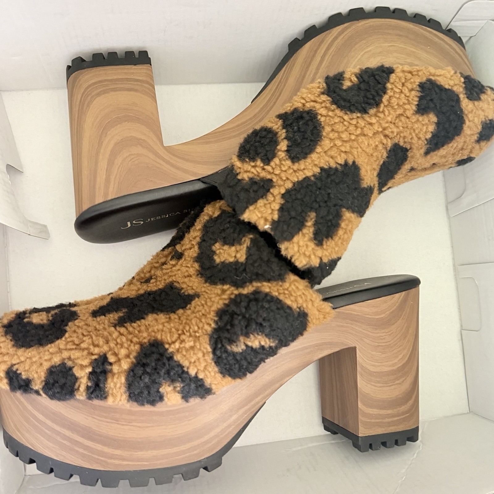 Jessica Simpson Women’s Faux Fur Animal Print Platform Mule Heel Slip-On 9.5
