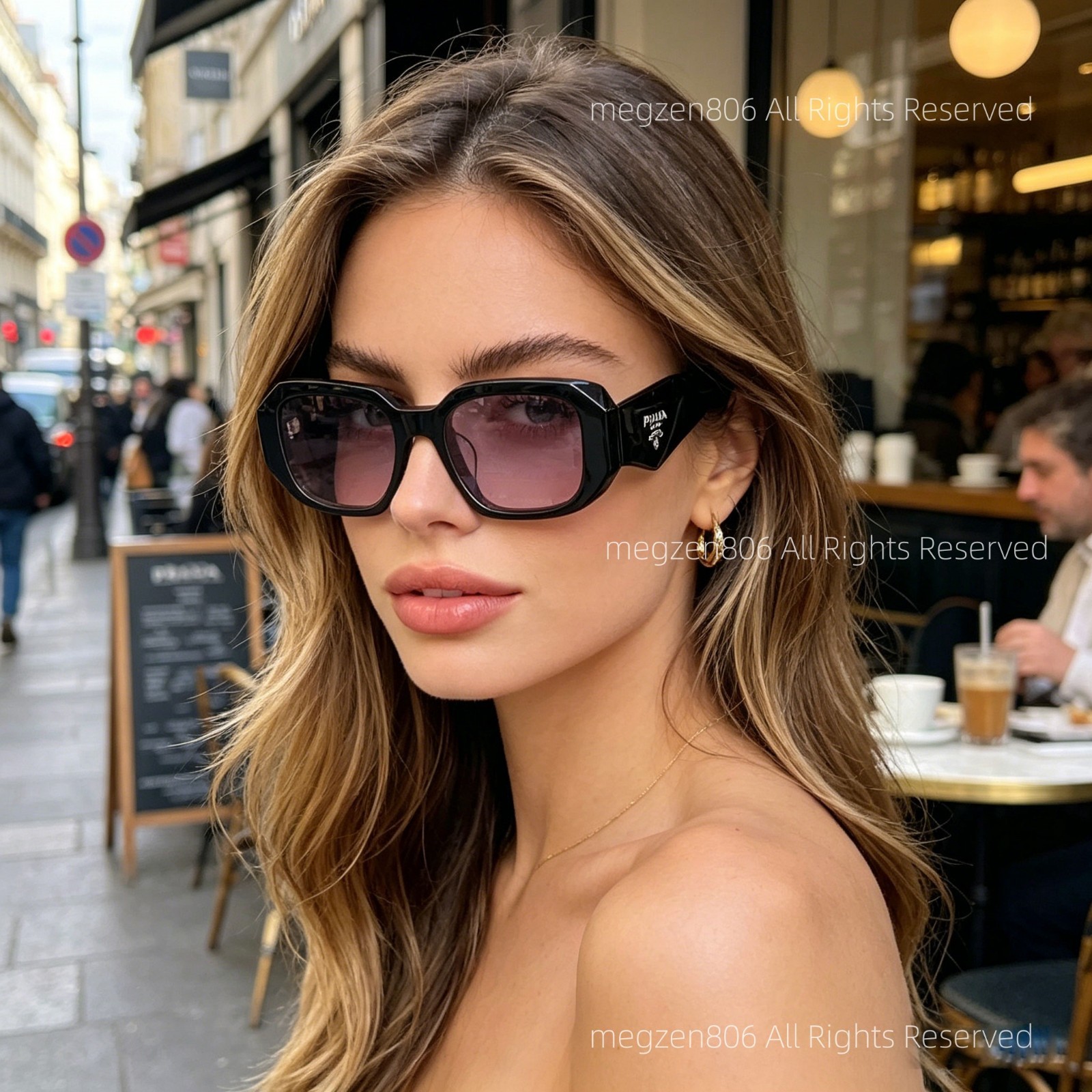 Prada PR17WS Women’s Sunglasses Black Frame Purple Lens 49mm Retro Square UV400