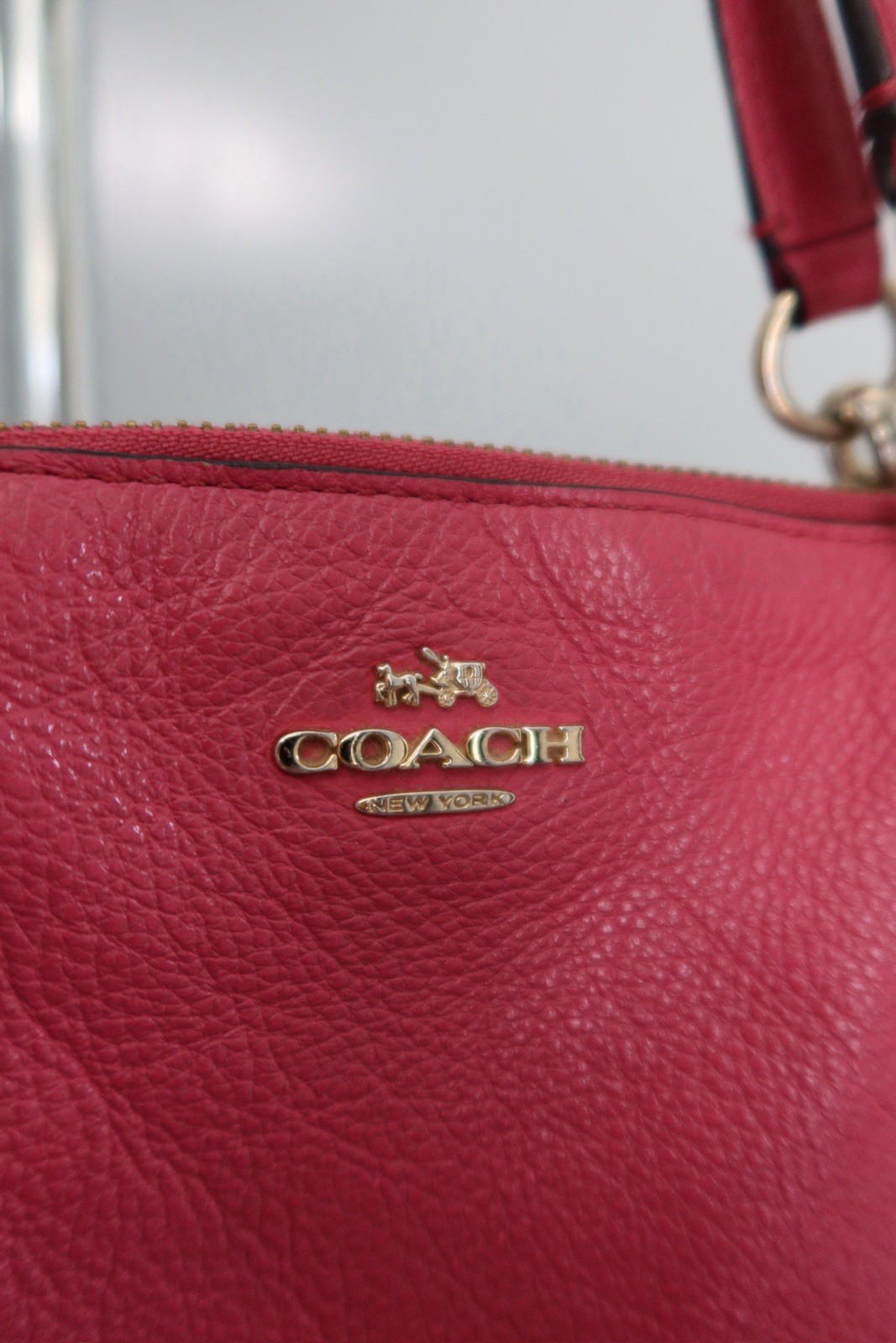 Coach F55665 Hot Pink Leather Ava Chain Carryall Satchel Shoulder Bag Handbag