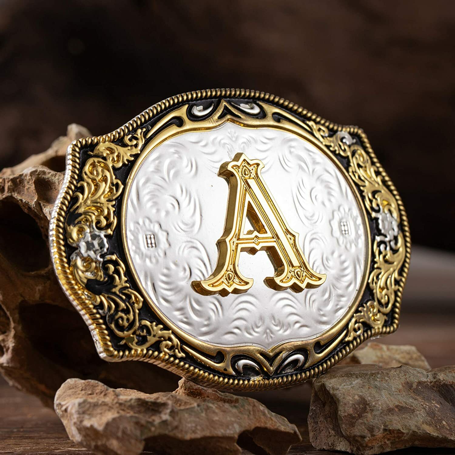 INITIAL ” A-Z ” RODEO COWBOY LETTER SHINE GOLD SILVER WESTERN BELT BUCKLE US