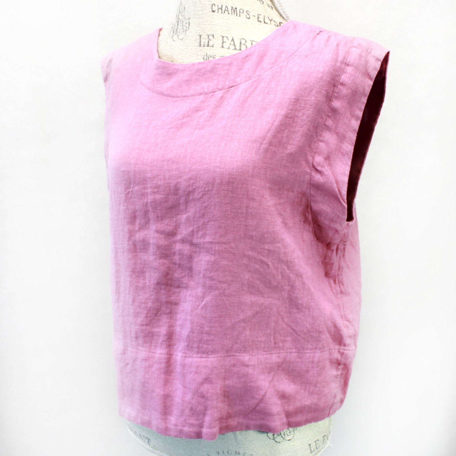 Madewell Plus Pink Bateau-Neck Tank in 100% Linen Button-down Back 3X