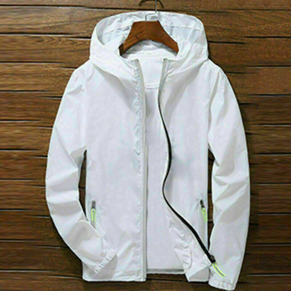 Men Waterproof Rain Jacket Hooded Breathable Lightweight Windbreaker Outwear