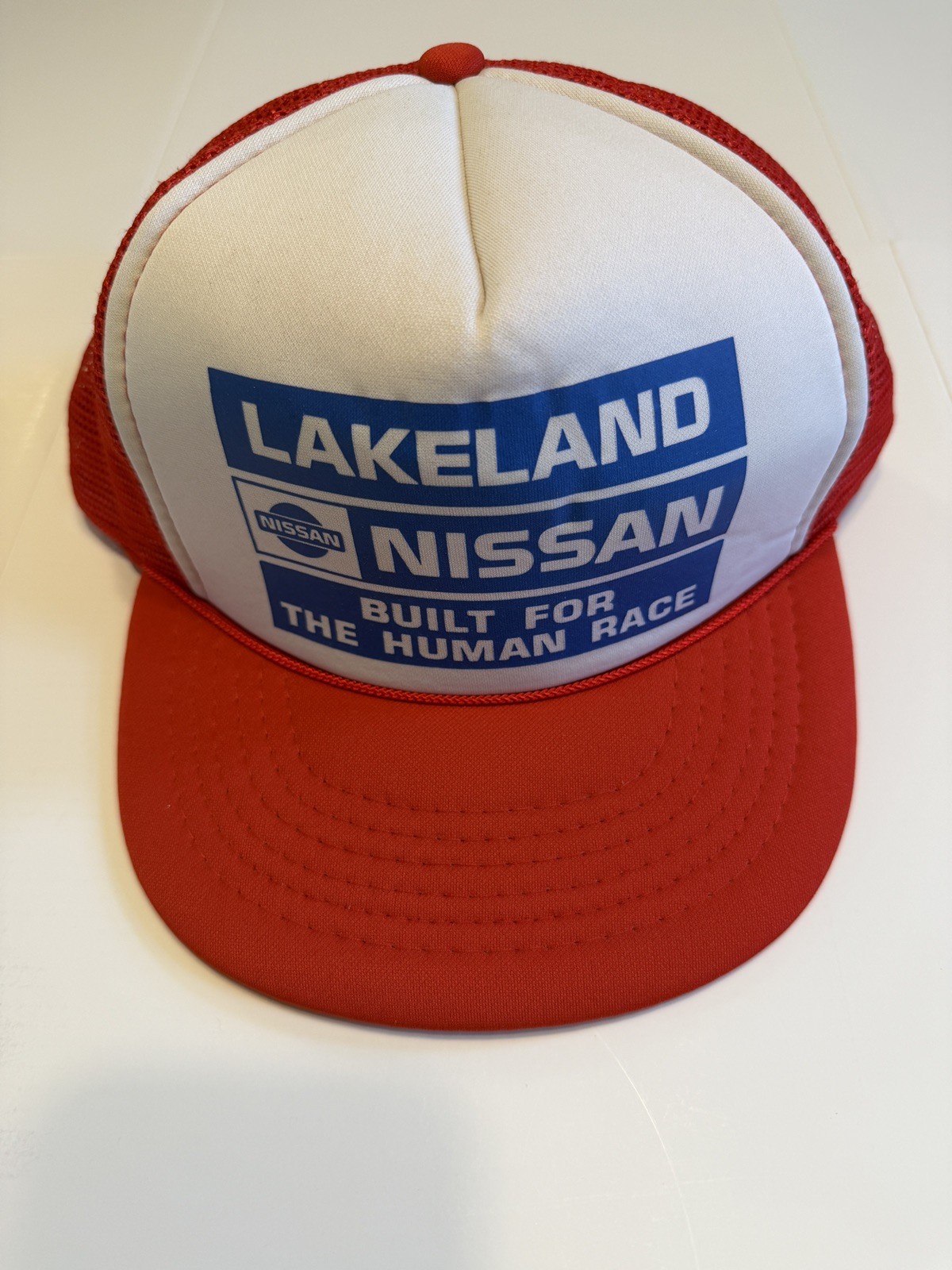 Vintage Nissan Hat Trucker Cap Snapback Red White Lakeland Dealership