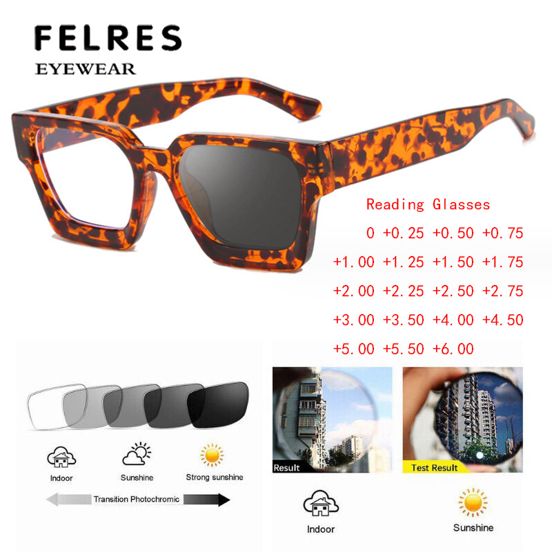 Men Women Photochromic Anti Blue Light Reading Glasses Square Classic Sunglasses