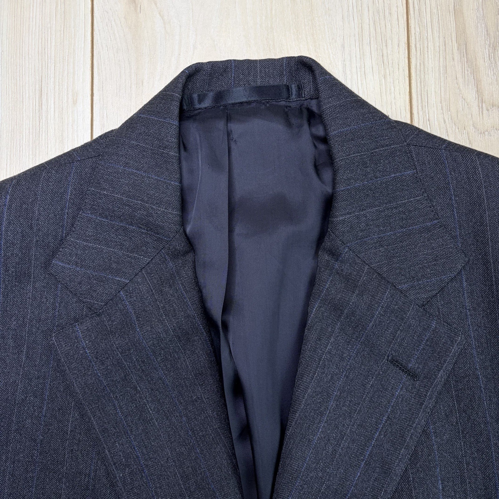 J. Press VTG Herringbone Double Pinstripe Wool 2/3 Roll Blazer Mens 40L Gray USA