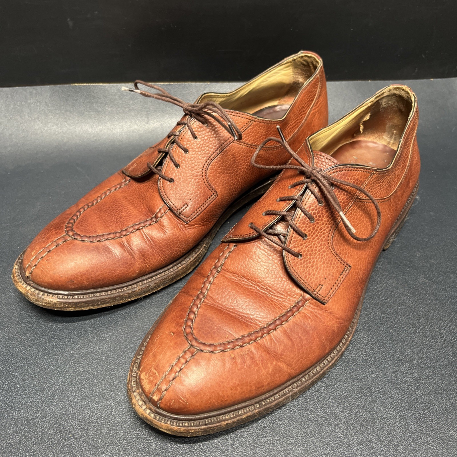BOSTONIAN CROWN WINDSOR Split Toe Pebble Grain Brown Size 10.5 D, Made in Italy!