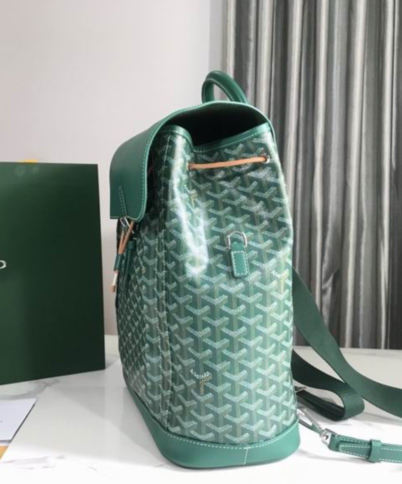 Goyard Green Goyardine Medium Backpack Top Handle Buckle Adjustable Strap