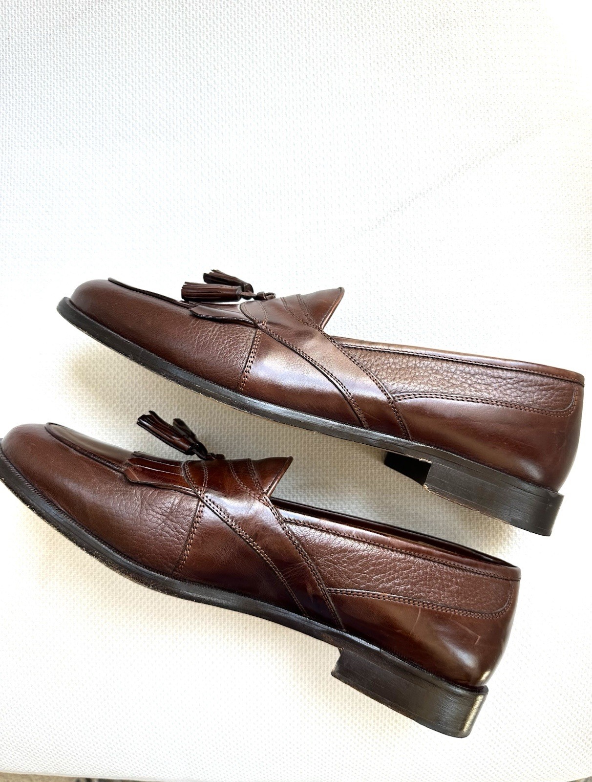 Johnston Murphy Leather Deerskin Cellini Men’s 10 M Brown Genuine Tassel Loafers