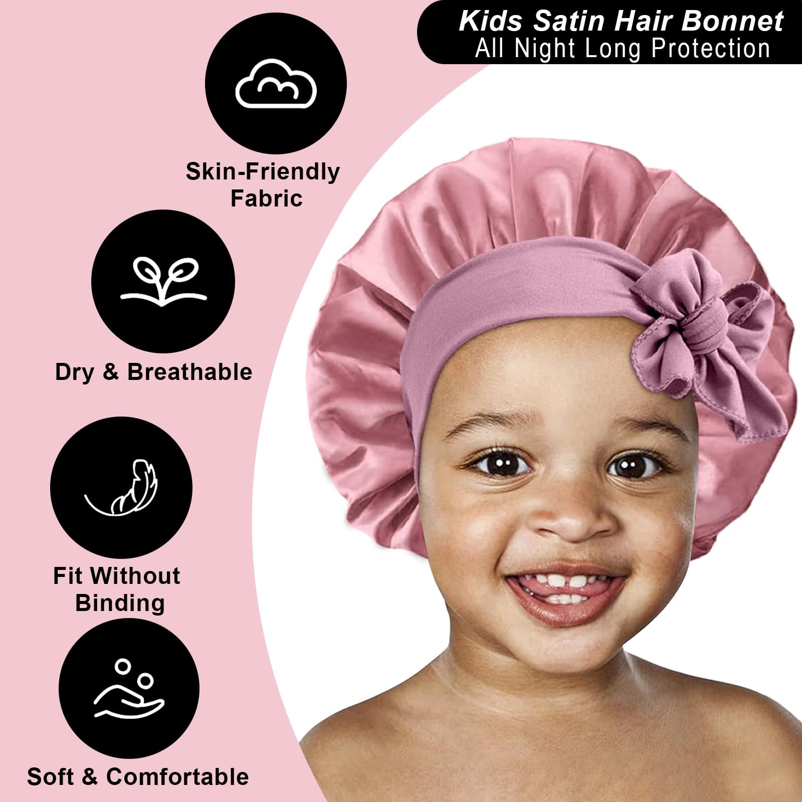 3 Pack Kids Silk Satin Bonnets Toddler Caps for Sleeping Curly Hair Boys Girls..
