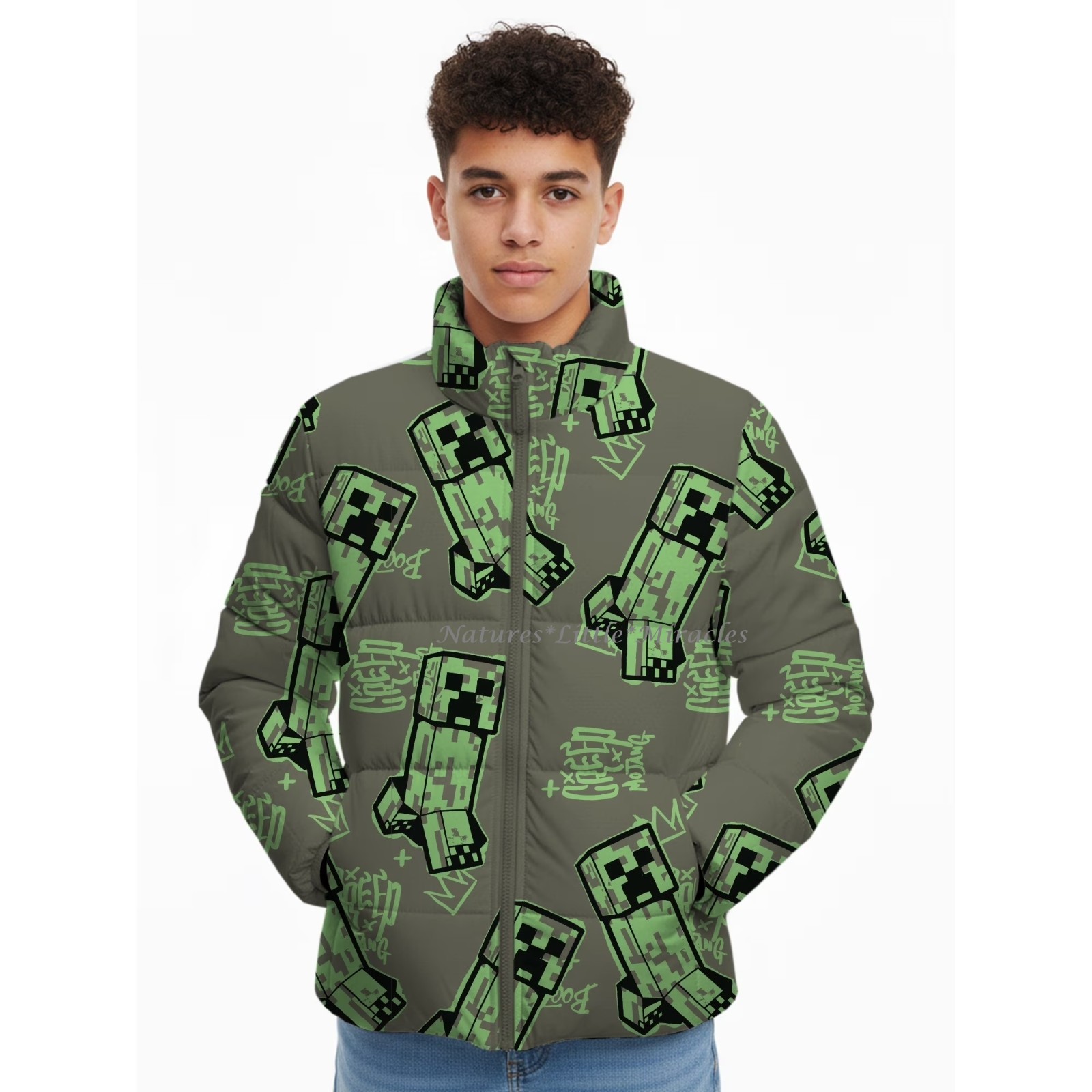 Minecraft Boys Puffer Jacket Winter Coat Size 4 5 6 7 8 10 12 14 16 18 L XL Kids