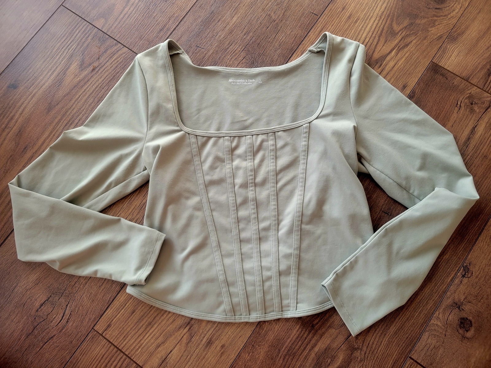 Abercrombie & Fitch Long Sleeve Waist Length Corset Top, Sage Green Size Large